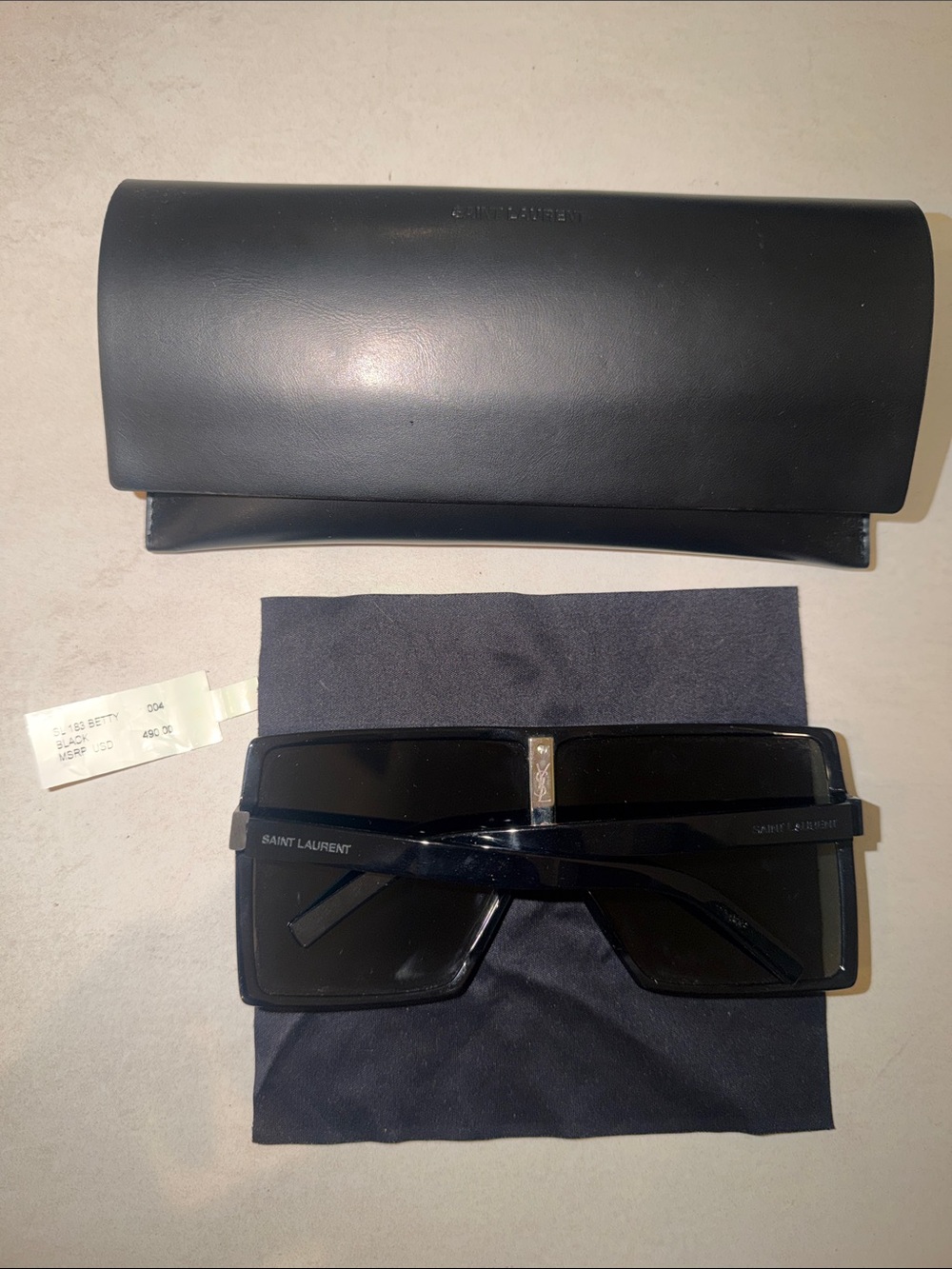 Saint Laurent Betty SL 183 Oversized Acetate Shield Sunglasses Black - Picture 4 of 7
